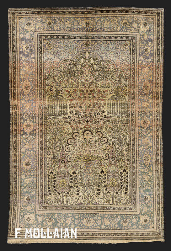 Antique Persian Kashan (Mohtasham) Silk Rug n°:24162423